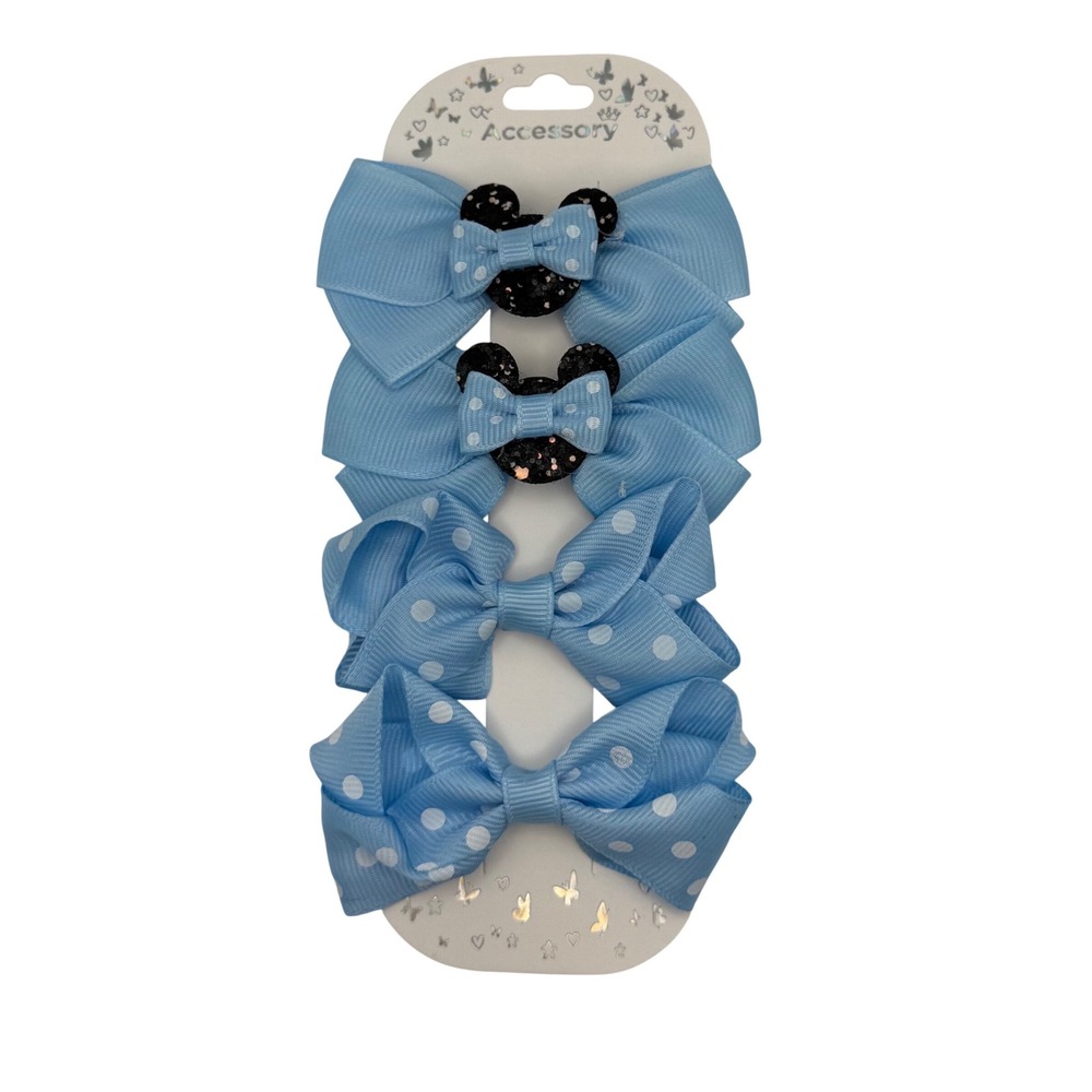 Chloe Accessory‎ Blue Polka Dot Minnie Mouse Bow Hair Clips Set of 4